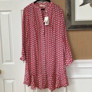 Tory Burch Red and White Floral Long Sleeve Dress